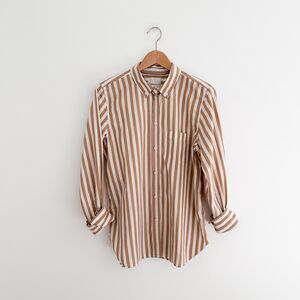 J.Crew Striped Button Down Shirt Neutral Tan & White Cotton Poplin Size Small